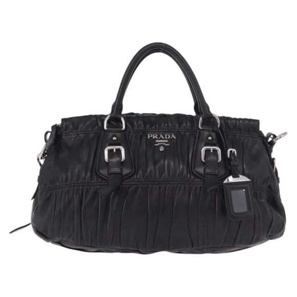 PRADA Hand Bag Leather 2way Black Silver Auth BA13922V