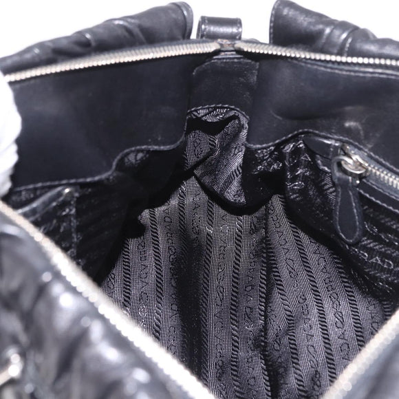 PRADA Hand Bag Leather 2way Black Silver Auth BA13922V