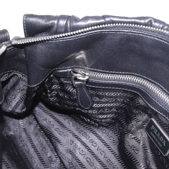 PRADA Hand Bag Leather 2way Black Silver Auth BA13922V