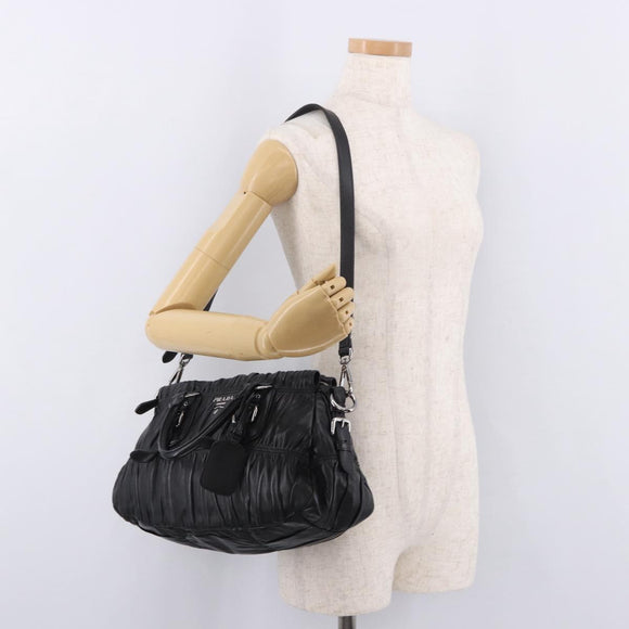 PRADA Hand Bag Leather 2way Black Silver Auth BA13922V