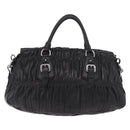 PRADA Hand Bag Leather 2way Black Silver Auth BA13922V-3
