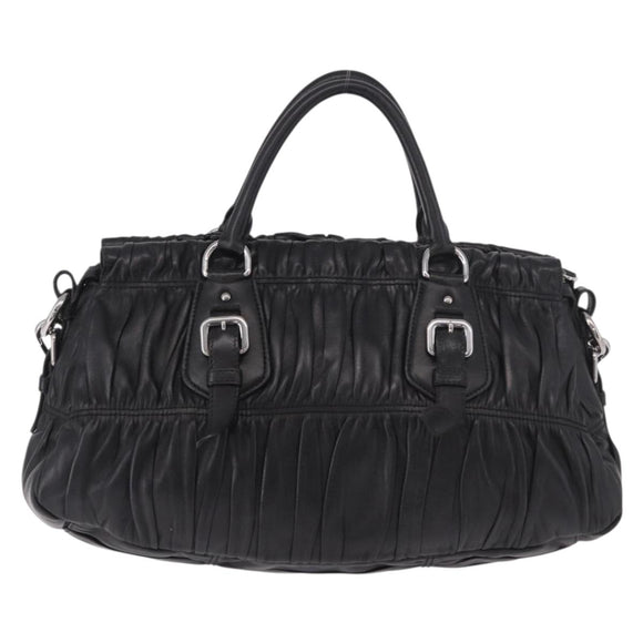 PRADA Hand Bag Leather 2way Black Silver Auth BA13922V