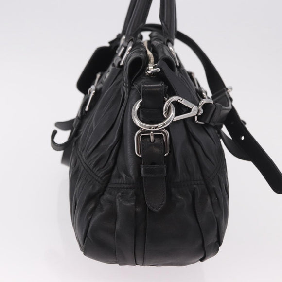 PRADA Hand Bag Leather 2way Black Silver Auth BA13922V