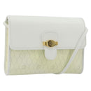 Christian Dior Honeycomb Shoulder Bag PVC Leather White Gold Auth BA13931-1