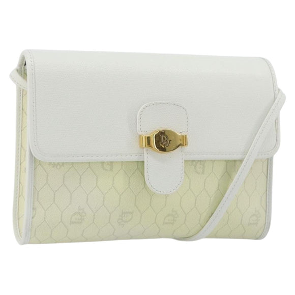 Christian Dior Honeycomb Shoulder Bag PVC Leather White Gold Auth BA13931