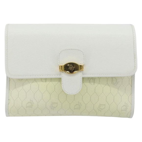Christian Dior Honeycomb Shoulder Bag PVC Leather White Gold Auth BA13931