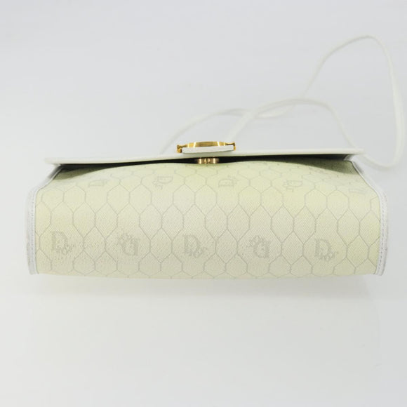 Christian Dior Honeycomb Shoulder Bag PVC Leather White Gold Auth BA13931