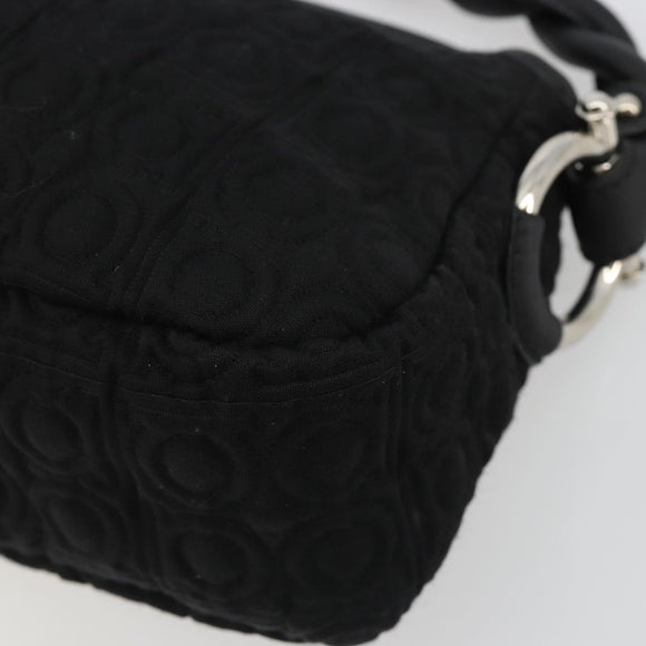 Salvatore Ferragamo Gancini Hand Bag Cotton Black Silver Auth BA13932A