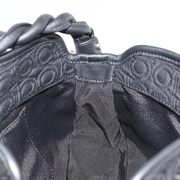 Salvatore Ferragamo Gancini Hand Bag Cotton Black Silver Auth BA13932A