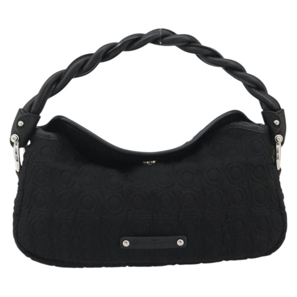 Salvatore Ferragamo Gancini Hand Bag Cotton Black Silver Auth BA13932A