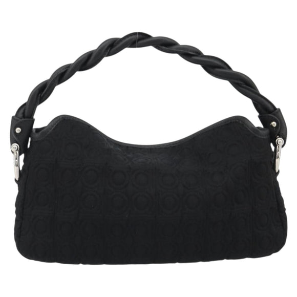 Salvatore Ferragamo Gancini Hand Bag Cotton Black Silver Auth BA13932A