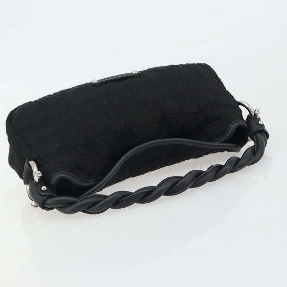 Salvatore Ferragamo Gancini Hand Bag Cotton Black Silver Auth BA13932A