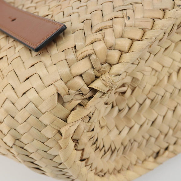 LOEWE Ghibli Soot Sprites Basket Small Bag Raffia Beige Silver Auth BA13934SM