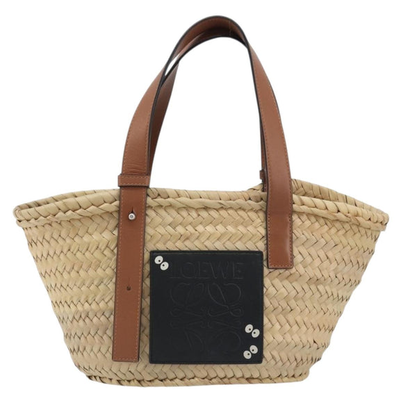 LOEWE Ghibli Soot Sprites Basket Small Bag Raffia Beige Silver Auth BA13934SM