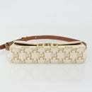 CELINE Triomphe Shoulder Bag Leather White Gold Auth BA13935M-5
