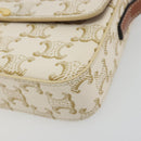 CELINE Triomphe Shoulder Bag Leather White Gold Auth BA13935M-15