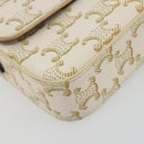 CELINE Triomphe Shoulder Bag Leather White Gold Auth BA13935M-16