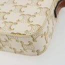 CELINE Triomphe Shoulder Bag Leather White Gold Auth BA13935M-17