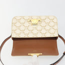 CELINE Triomphe Shoulder Bag Leather White Gold Auth BA13935M-20