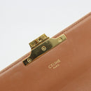 CELINE Triomphe Shoulder Bag Leather White Gold Auth BA13935M-9