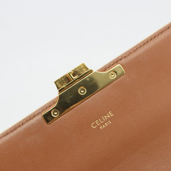 CELINE Triomphe Shoulder Bag Leather White Gold Auth BA13935M
