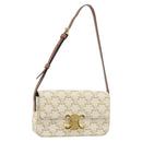 CELINE Triomphe Shoulder Bag Leather White Gold Auth BA13935M-1