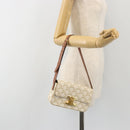 CELINE Triomphe Shoulder Bag Leather White Gold Auth BA13935M-24