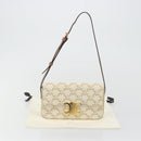 CELINE Triomphe Shoulder Bag Leather White Gold Auth BA13935M-12