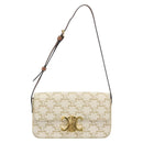 CELINE Triomphe Shoulder Bag Leather White Gold Auth BA13935M-13