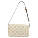 CELINE Triomphe Shoulder Bag Leather White Gold Auth BA13935M-2