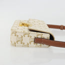 CELINE Triomphe Shoulder Bag Leather White Gold Auth BA13935M-3