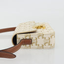 CELINE Triomphe Shoulder Bag Leather White Gold Auth BA13935M-4