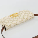 CELINE Triomphe Shoulder Bag Leather White Gold Auth BA13935M-6