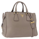 PRADA Vitterodino Hand Bag Leather 2way Gray Gold Auth BA13937V-1