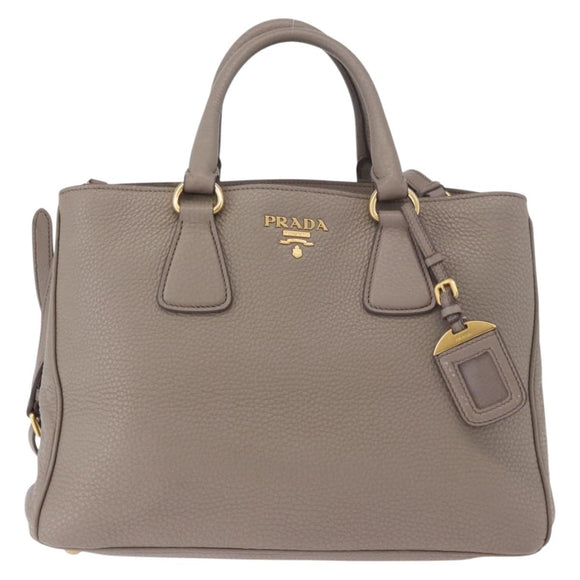 PRADA Vitterodino Hand Bag Leather 2way Gray Gold Auth BA13937V
