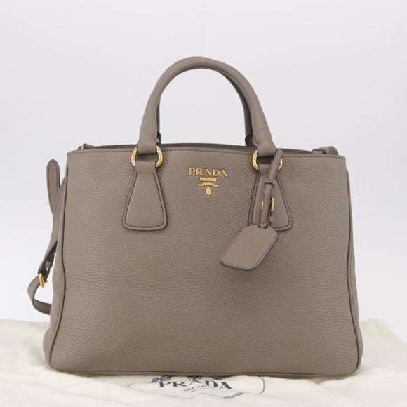 PRADA Vitterodino Hand Bag Leather 2way Gray Gold Auth BA13937V