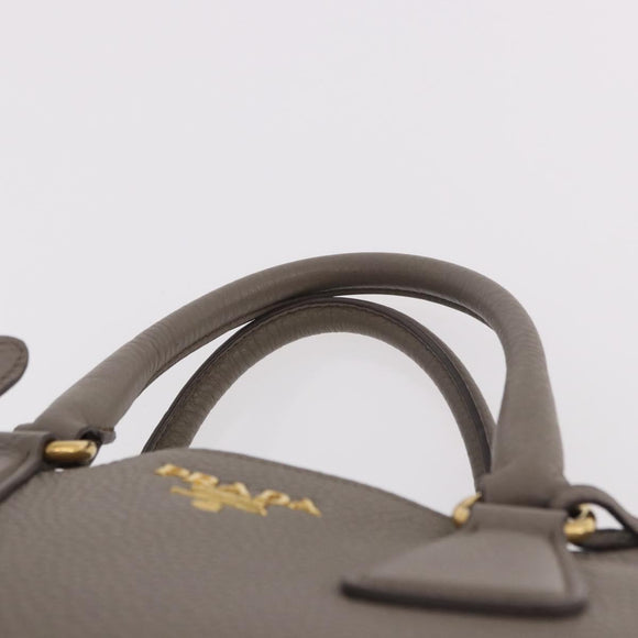 PRADA Vitterodino Hand Bag Leather 2way Gray Gold Auth BA13937V