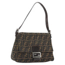 FENDI Zucca Canvas Mamma Baguette Shoulder Bag Brown Silver Auth BA13938V-1