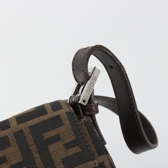 FENDI Zucca Canvas Mamma Baguette Shoulder Bag Brown Silver Auth BA13938V