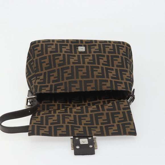 FENDI Zucca Canvas Mamma Baguette Shoulder Bag Brown Silver Auth BA13938V