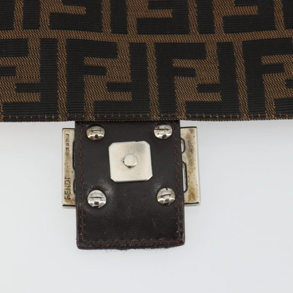 FENDI Zucca Canvas Mamma Baguette Shoulder Bag Brown Silver Auth BA13938V
