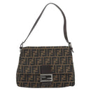 FENDI Zucca Canvas Mamma Baguette Shoulder Bag Brown Silver Auth BA13938V-2