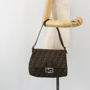 FENDI Zucca Canvas Mamma Baguette Shoulder Bag Brown Silver Auth BA13938V-25