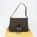 FENDI Zucca Canvas Mamma Baguette Shoulder Bag Brown Silver Auth BA13938V-26