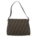 FENDI Zucca Canvas Mamma Baguette Shoulder Bag Brown Silver Auth BA13938V-3