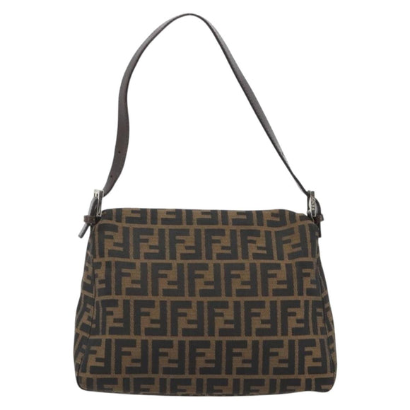 FENDI Zucca Canvas Mamma Baguette Shoulder Bag Brown Silver Auth BA13938V