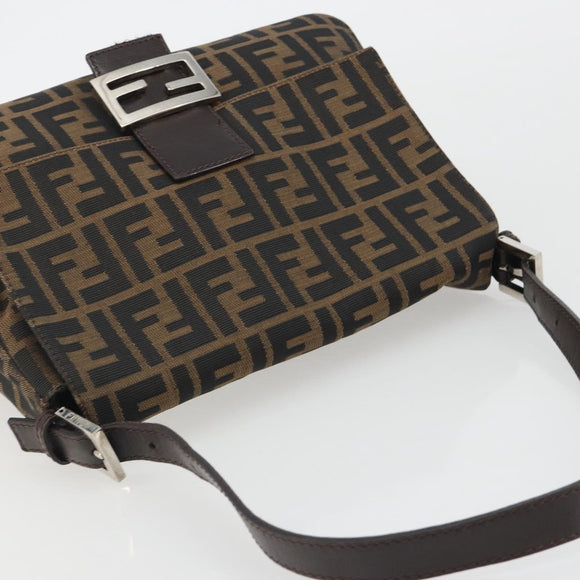 FENDI Zucca Canvas Mamma Baguette Shoulder Bag Brown Silver Auth BA13938V
