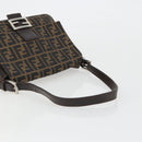 FENDI Zucca Canvas Mamma Baguette Shoulder Bag Brown Silver Auth BA13938V-7