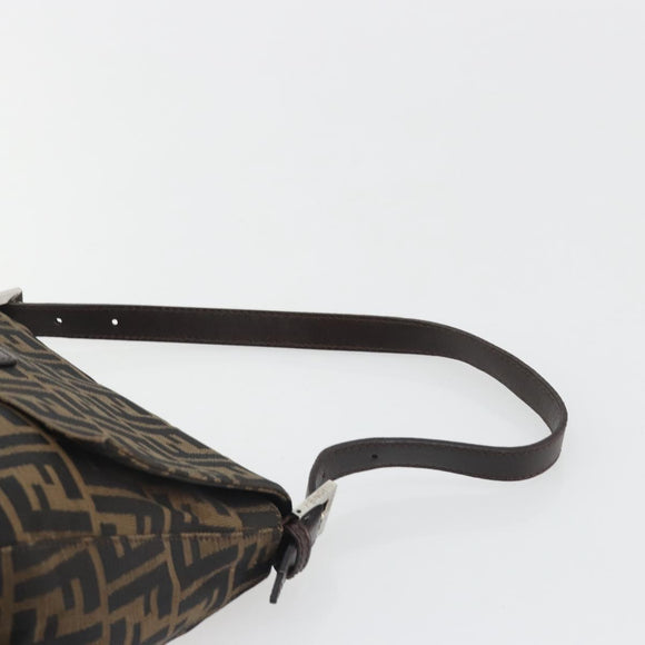 FENDI Zucca Canvas Mamma Baguette Shoulder Bag Brown Silver Auth BA13938V