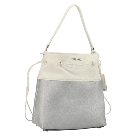 Miu Miu Shoulder Bag Leather Silver Auth BA13941A
